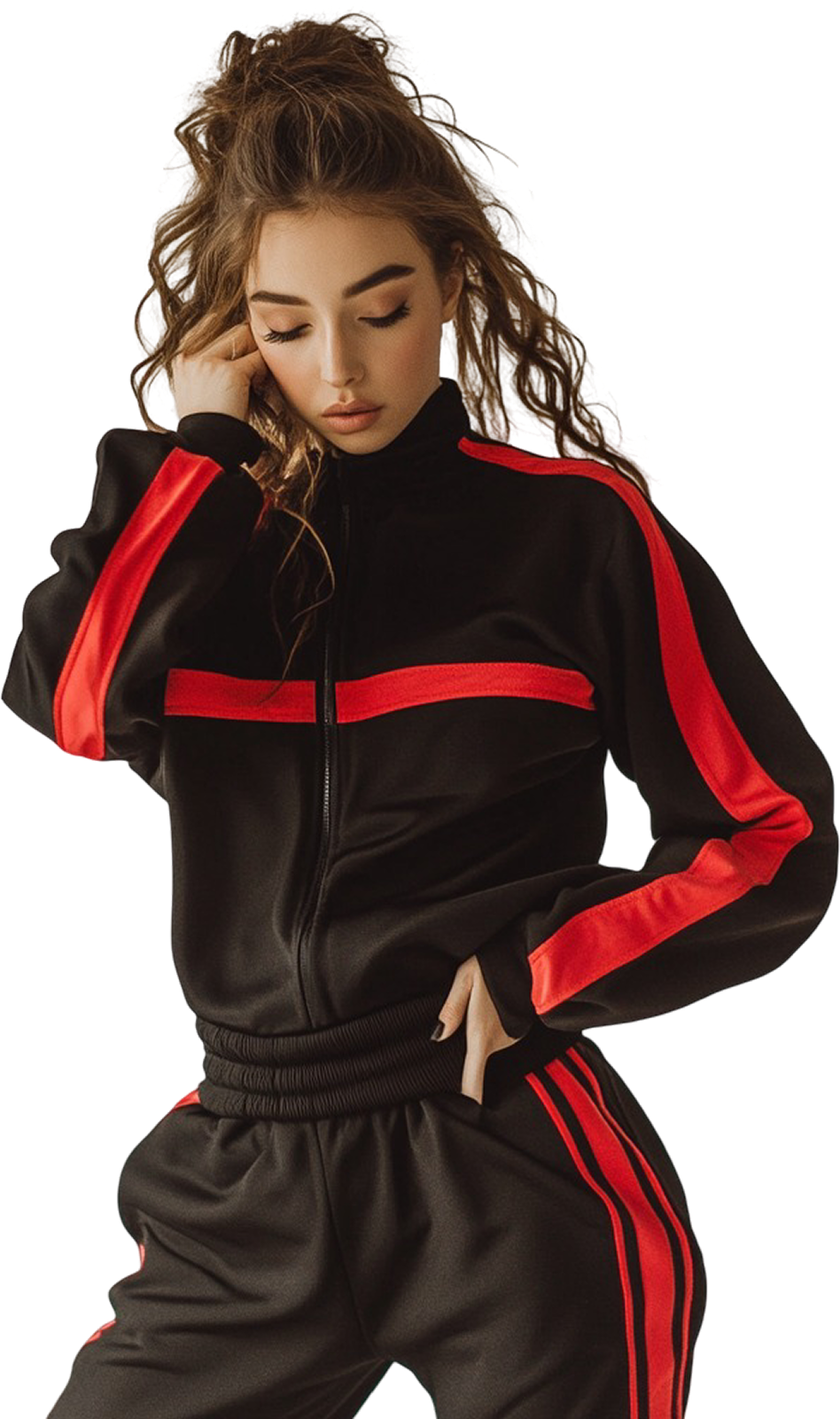 Black & Red Stripe Tracksuit Set