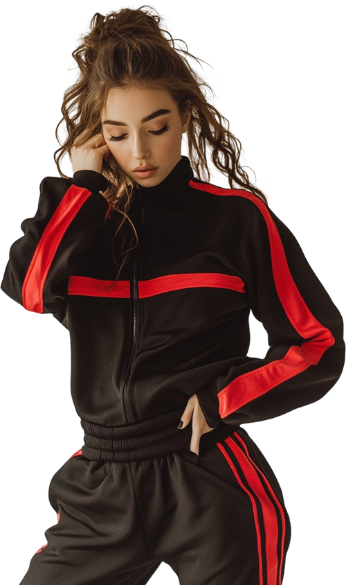 Black & Red Stripe Tracksuit Set